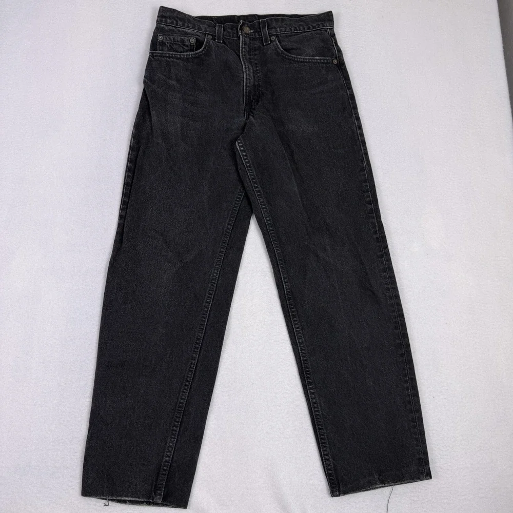 Vintage Levi's 550 Black Jeans‎ 31x34 Made in USA Relaxed Fit Raw Hem Cut Off